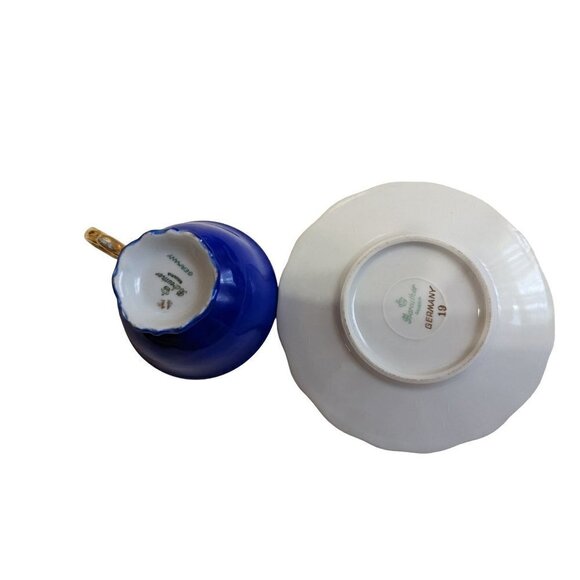 Vintage Bareuther Bavaria Germany Tea Cup & Saucer Blue Gold Trim Demitasse - Picture 6 of 10